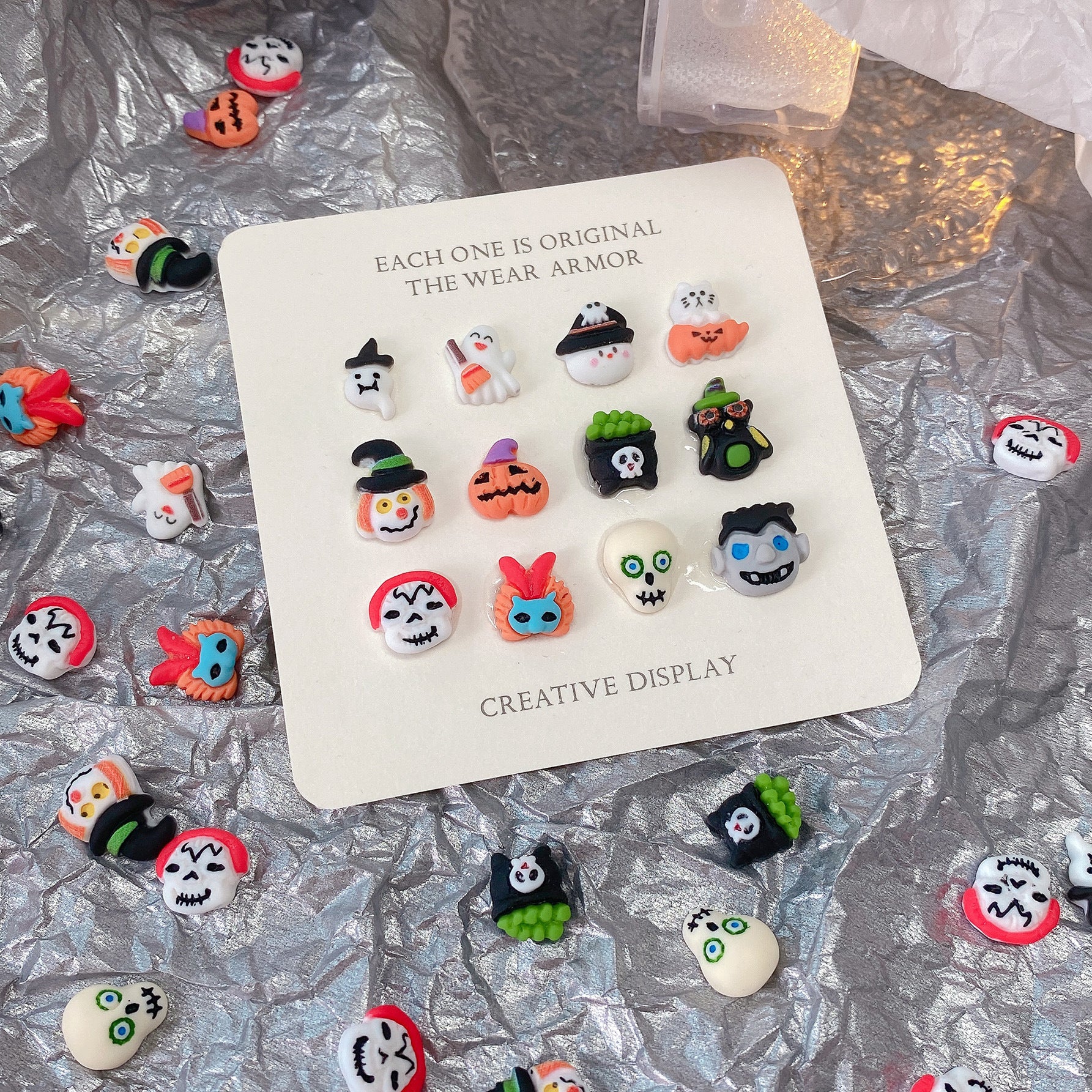Wholesale 10PCS/Pack Halloween Little Ghost Pumpkin Resin Nail Decoration